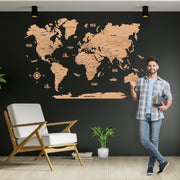 2D Maple Wooden World Map For Wall