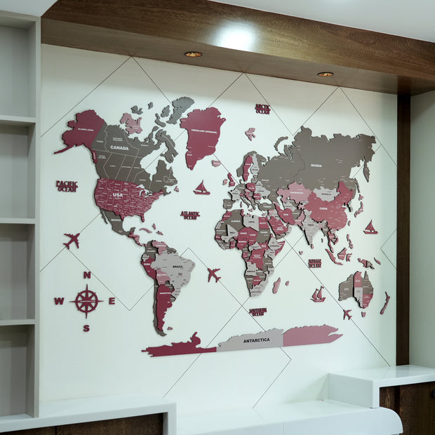 3D Americano World Map For Wall