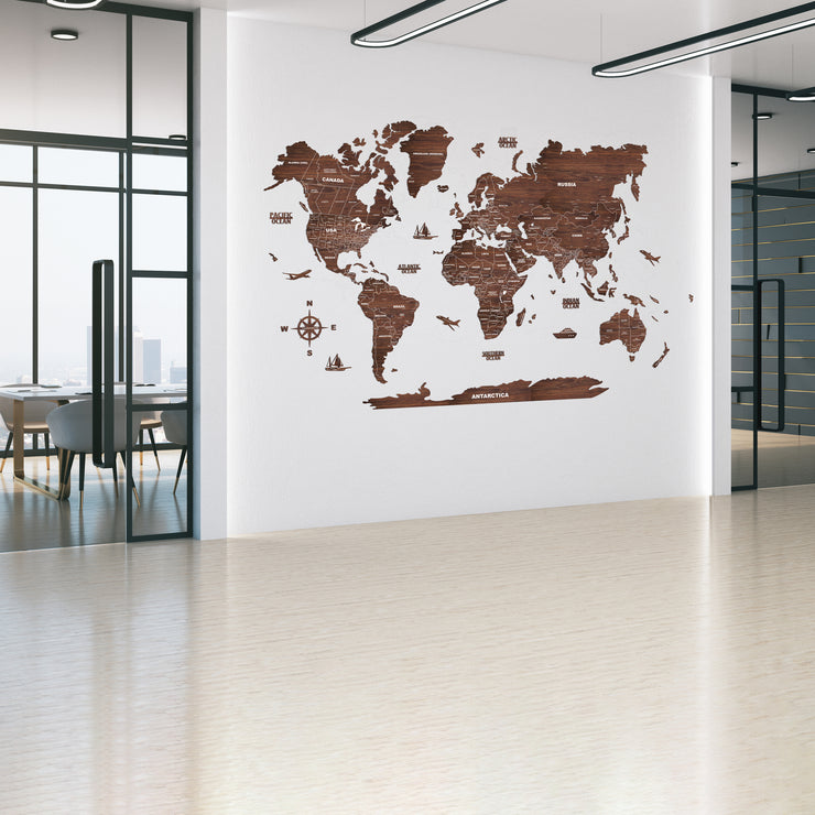2D Antra Wooden World Map For Wall