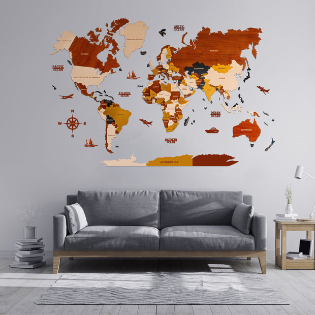 3D Prelam World Map For Wall