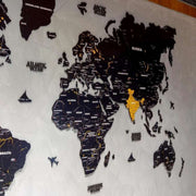 3D Black & Yellow Wooden World Map For Wall