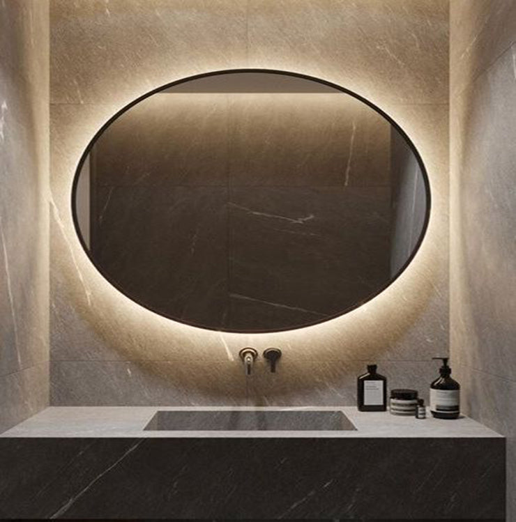 Modest Black Circular shape wall mirror with LED