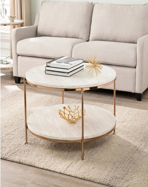 ROUND SHAPE CENTER TABLE WITH ROSE GOLD FINISH