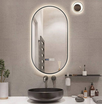 ANTIQUE BLACK FINISH METALLIC OVAL SHAPE WALL MIRROR WITH LED