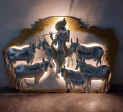 Metal & Wooden Combined Krishna Wall Art With LED LIGHTS