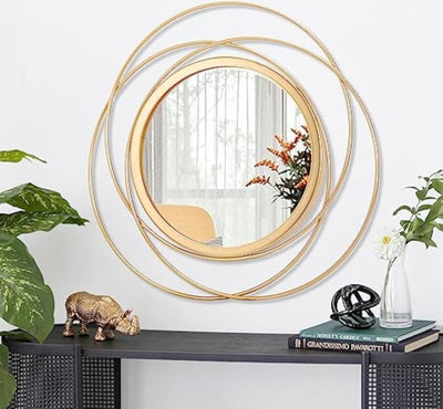 GOLDEN FINISH METALLIC ROUND WALL MIRROR