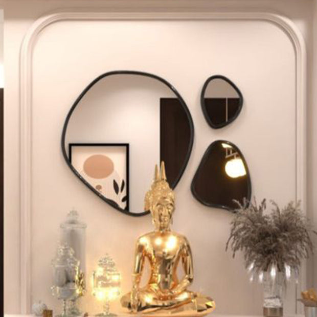 Aesthetic Laser Cut Black And Golden Wall Mirrors-Set Of 3