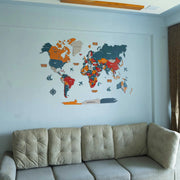 3D Pine Wooden World Map For Wall