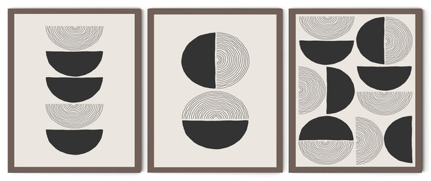 GRADIENT HALF BLACK CIRCLE ABSTRACT DECOR FRAMES WITH GLASS- SET OF 3