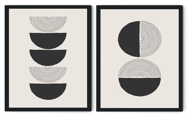 BLACK & WHITE LUNAR ABSTRACT ART FRAMES WITH GLASS- SET OF 2
