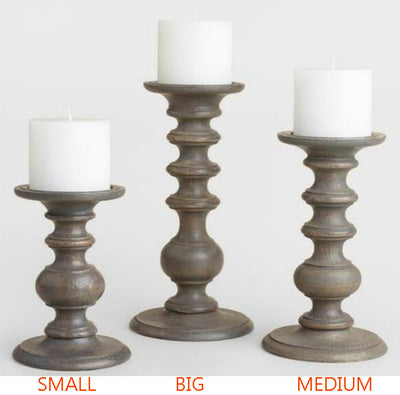 GREY WOODEN HUNKYCANDLE STAND- SET OF THREE