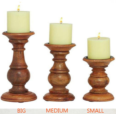 BROWN GRACEFUL TREBLE WOODEN CANDLE STANDS