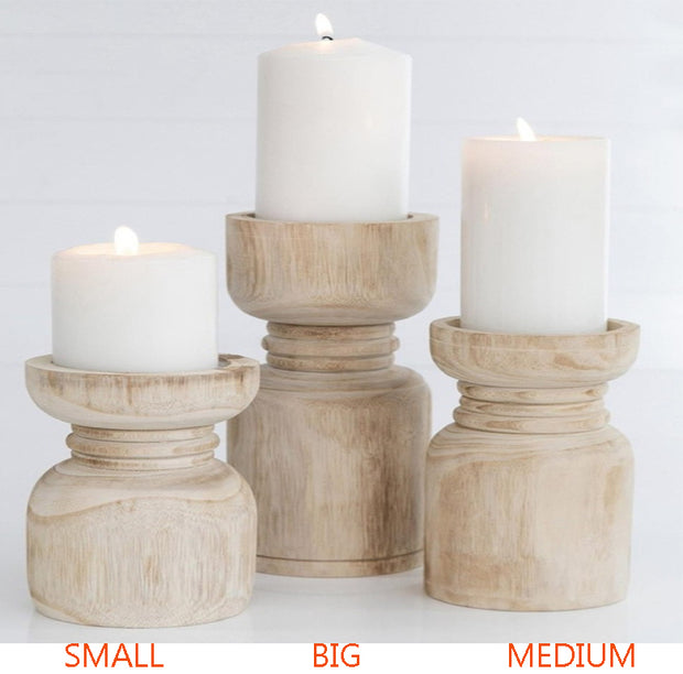 WHITE EXQUISITE TRIPLICATE WOODEN CANDLE STANDS