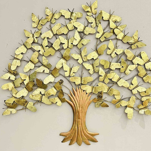BUTTERFLY-SHAPED LEAVES HANDCRAFTED TREE WALL ART IN GOLD WITH BACKLIGHT