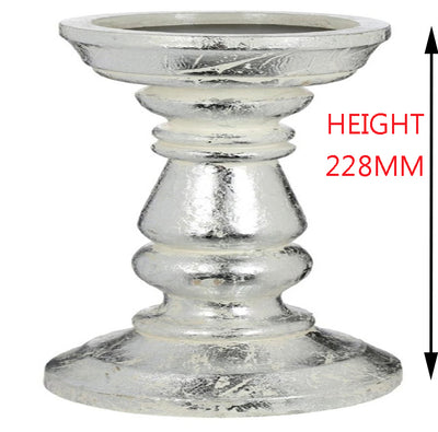 SILVER CLASSICAL MANGO WOOD CANDLE HOLDER