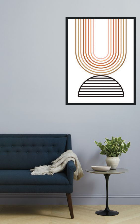 ORANGE & BLACK COMBO OF MINIMALISTIC CIRCULAR ABSTRACT PAINT WITH GLASS-SINGLE