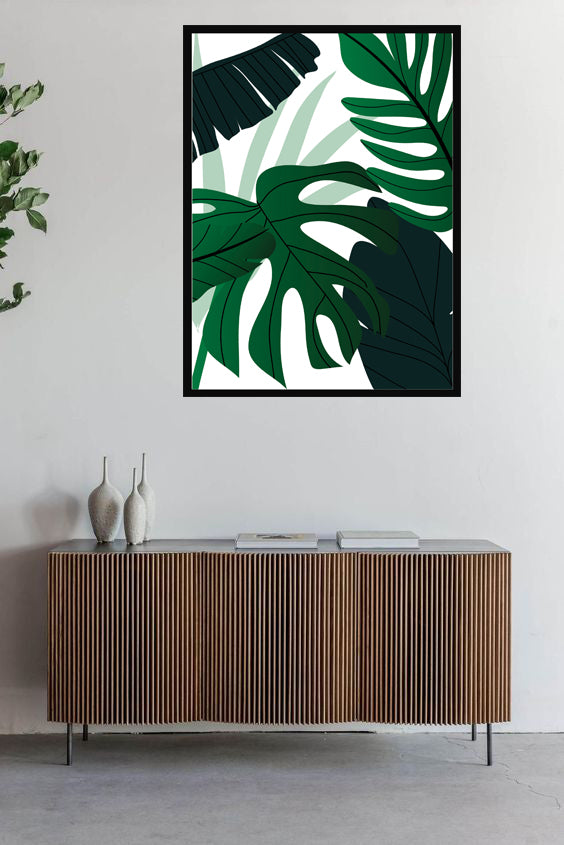 LINCOLN GREEN CLUSTER MONSTERA PLANT ART FRAME WITH GLASS- SINGLE