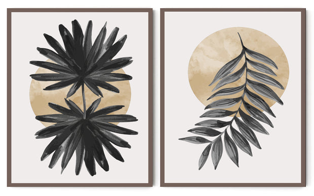 PALM LEAVES WALL ART FRAMES WITH GLASS- SET OF 2