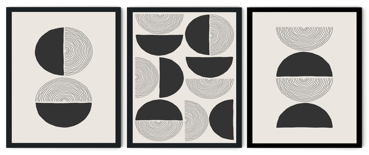 CIRCULAR NORDIAC LINE ABSTRACT BLACK & WHITE FRAMES WITH GLASS-SET OF 3