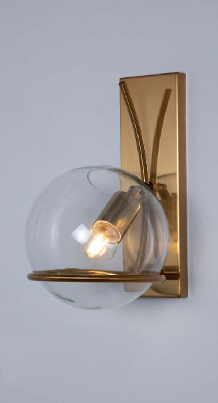 BOWED GOLDEN LUSH BRASS FIXTURE WITH  METAL GLASS GLOBE WALL LAMP