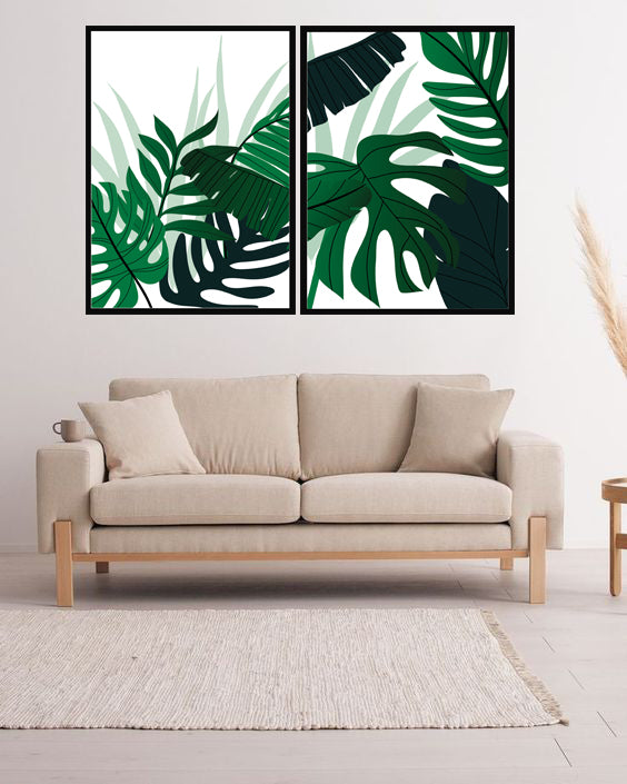 FERN PETIOLE CHUNKY MONSTERA PLANT ART FRAMES WITH GLASS- SET OF 2