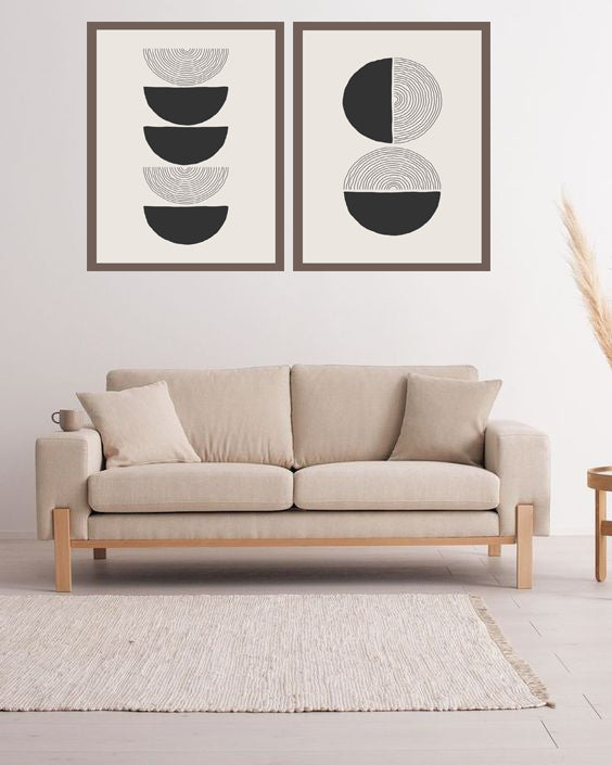 BLACK & WHITE VECTOR CIRCULAR ABSTRACT FRAMES WITH GLASS- SET OF 2