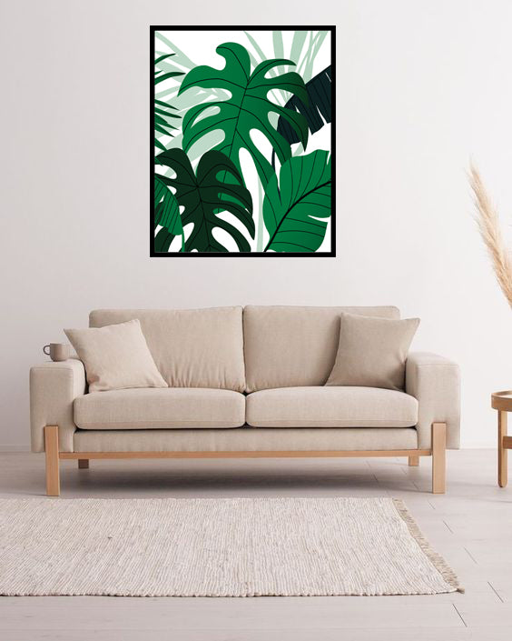 GLACIOUS GREEN MONSTERA PLANT ART FRAME WITH GLASS- SINGLE