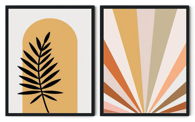 MODERN MATTISSE INSPIRED ABSTRACT PLANT ART FRAMES WITH GLASS- SET OF 2