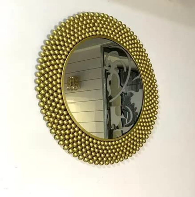 ANTIQUE GOLDEN FINISH METALLIC ROUND WALL MIRROR