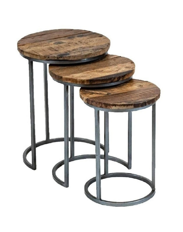 ANTIQUE SIDE TABLE  WITH WOODEN TOP (SET OF 3)