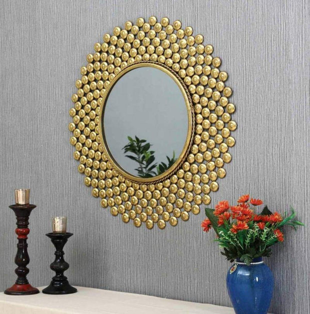 ANTIQUE GOLDEN FINISH METALLIC ROUND WALL MIRROR