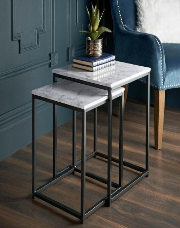 BARDEN NESTED SHINY MARBLE SIDE TABLE (SET OF 2)