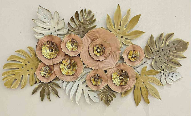 METALLIC FLORAL SHAVINGS WITH LEAVES ANTIQUE WALL ART