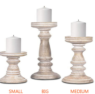 WHITE WOODEN CULTIVATED TRIPLED CANDLE HOLDERS