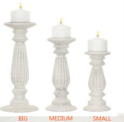 WHITE TRIPLET GRACEFUL WOODEN CANDLE STAND