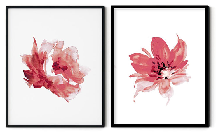 RED ROSE FLOWERS BOTANICAL PICTURE FRAMES WITH GLASS- SET OF 2 (2) By Alexander A. Parks