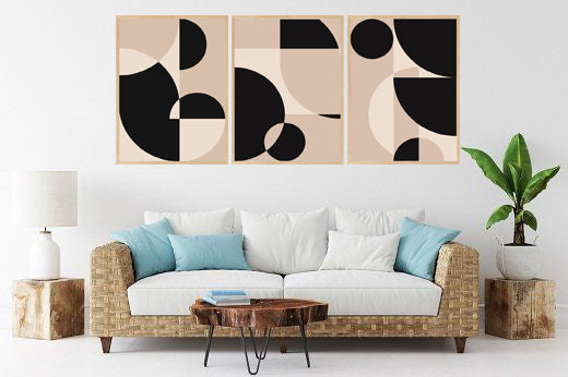 GEOMETRIC PATTERNS WITH 3 PANELS FRAMES WITH GLASS-SET 0F 3