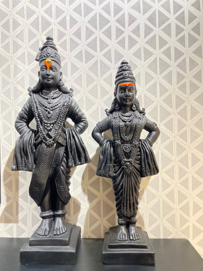 Proficiently Handcrafted Full Black God Vithal Rukmini Idols