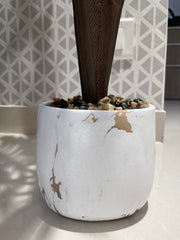 WHITE CERAMIC CORNER PLANT POT WITH ARTIFICIAL LEAVES