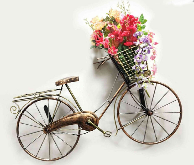 BICYCLE WITH FLOWERS METAL WALL DECOR