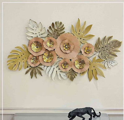 METALLIC FLORAL SHAVINGS WITH LEAVES ANTIQUE WALL ART