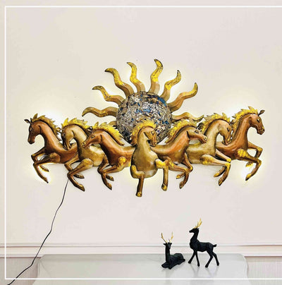 7 HORSE RUNNING LED WALL ART WITH THE TINGE OF GOLDEN PLUSH