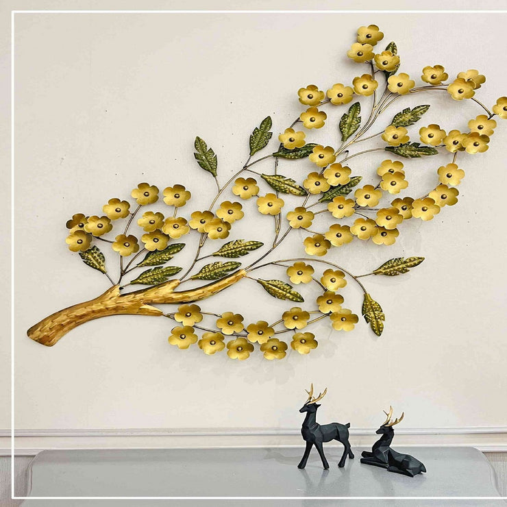 WROUGHT IRON GOLDEN BRANCHED LEAVES WALL ART