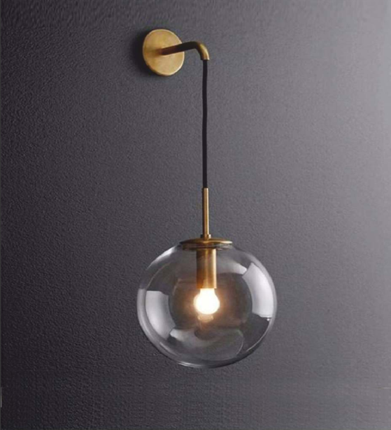 SPHERICAL AMBER GLASS WALL LAMP