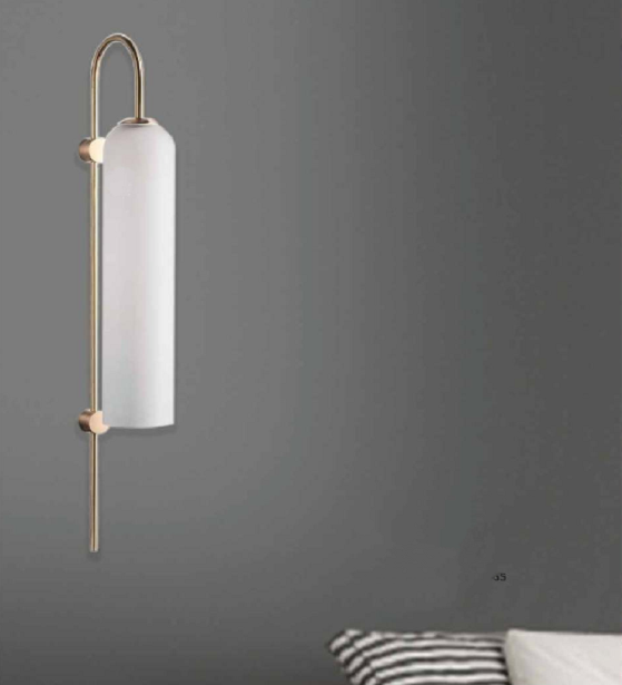 ELEGANT COLUMNAR MILKY WHITE DESIGNER WALL LAMP IN ANTIQUE BRASS FINISH