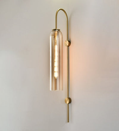 ELEGANT COLUMNAR GOLDEN DESIGNER WALL LAMP IN ANTIQUE BRASS FINISH
