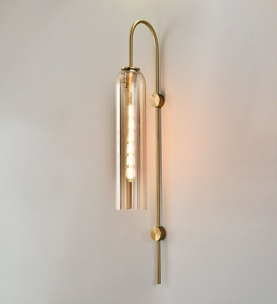ELEGANT COLUMNAR GOLDEN DESIGNER WALL LAMP IN ANTIQUE BRASS FINISH