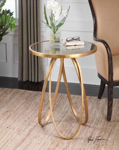 ROUND METALLIC SIDE TABLE WITH GOLDEN TOUCH & MARBLE TOP