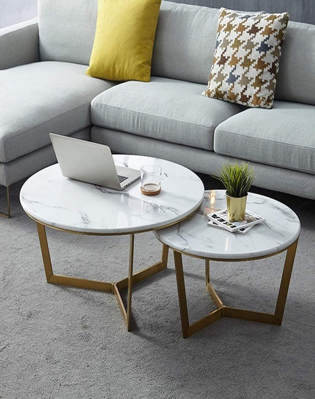WHITE MARBLE TOP NESTING COFFEE TABLE (SET OF 2)