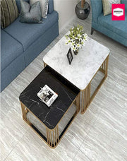 2 COLOR MARBLE TOP SIDE COFFEE TABLES